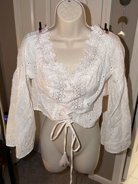 Surf Gypsy White Eyelet Lace Tie-Front Blouse
